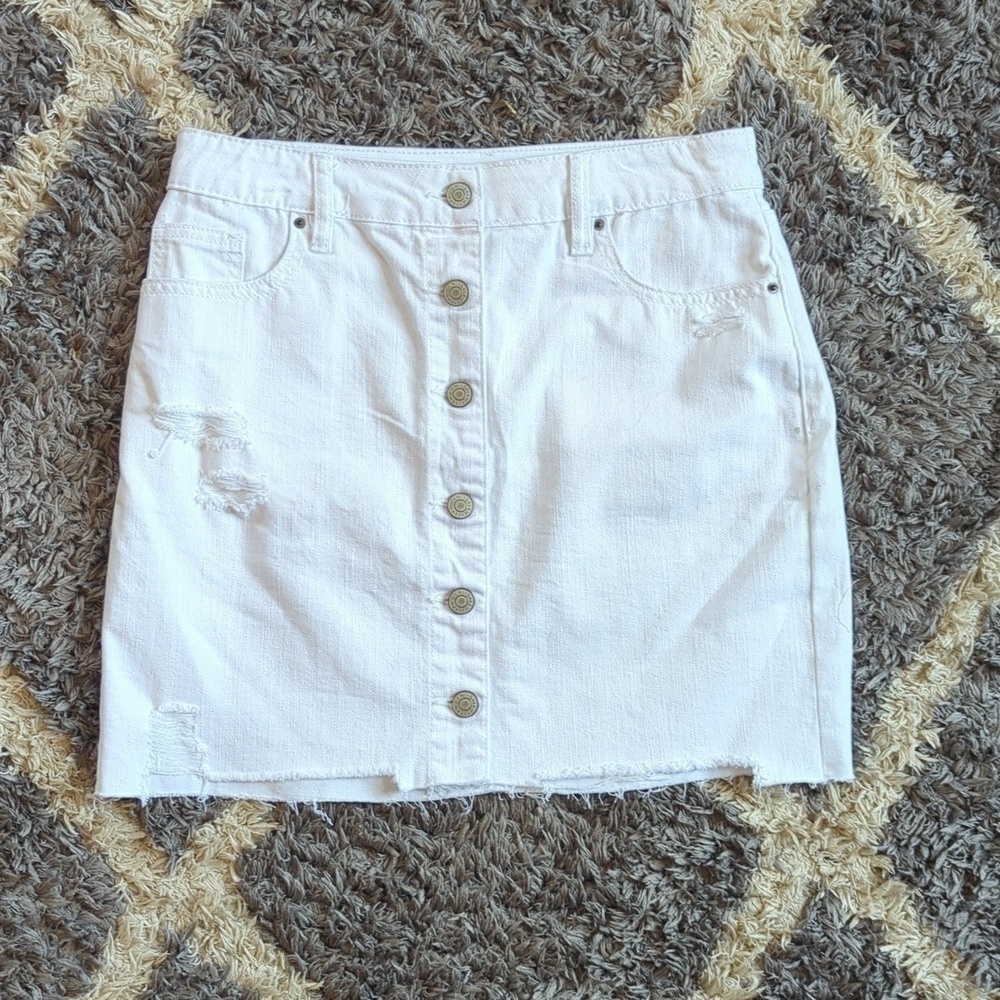 YMI Dream Authentic Denim White Button Down Distressed Skirt Size M
